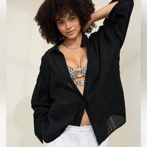 NWOT Aerie Seersucker Coverup Shirt Size XXS oversized lightweight